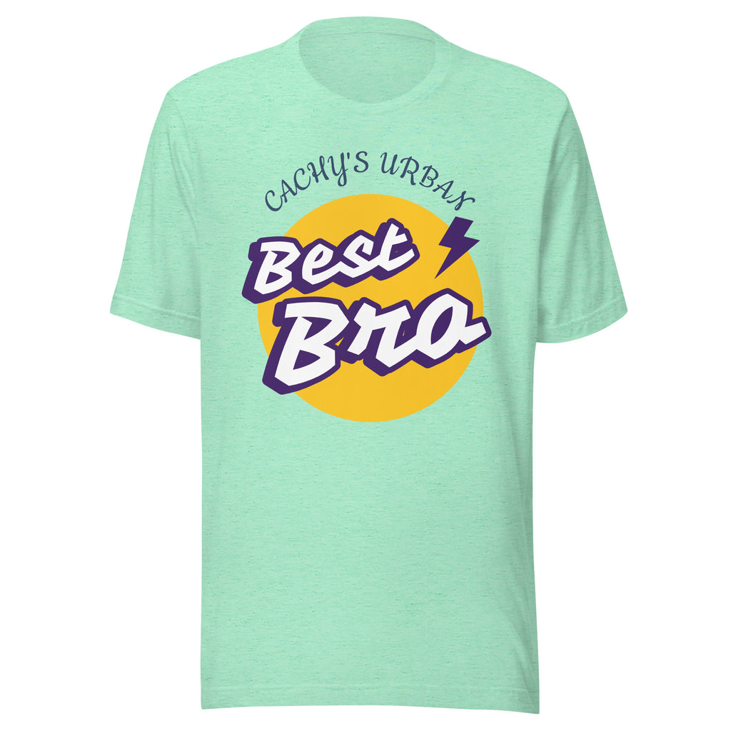 Cachy’s Urban green t-shirt with “Best Bro” graphic print in yellow and purple urban streetwear style