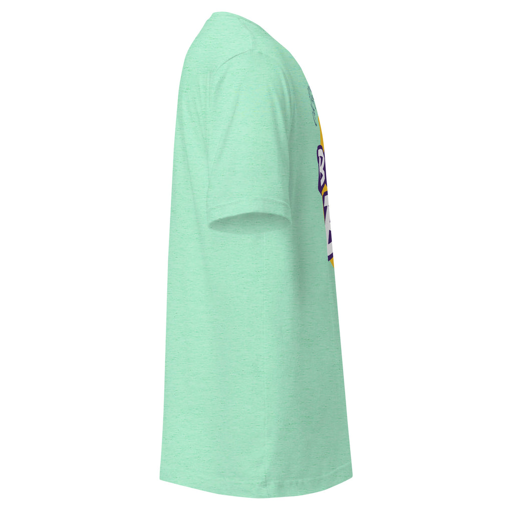 Cachy’s Urban green t-shirt with “Best Bro” graphic print in yellow and purple urban streetwear style