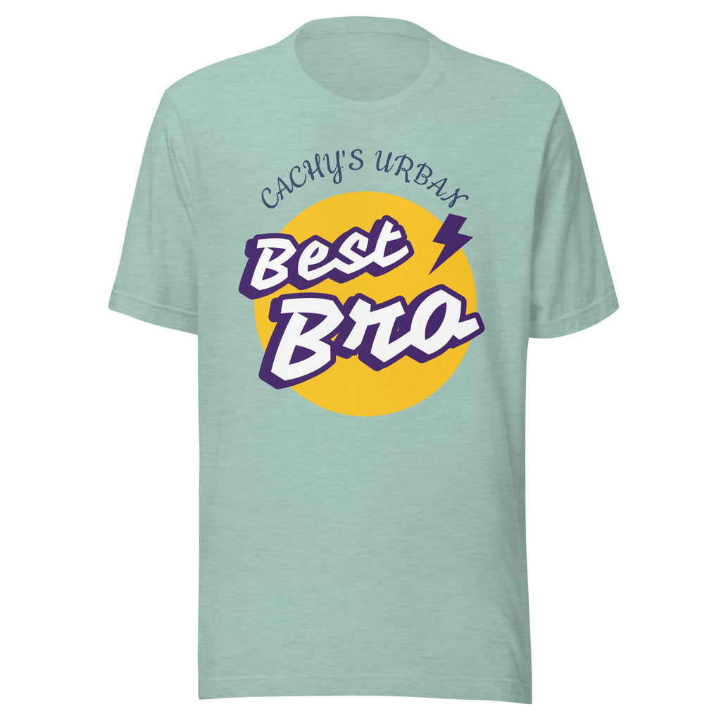Cachy’s Urban green t-shirt with “Best Bro” graphic print in yellow and purple urban streetwear style