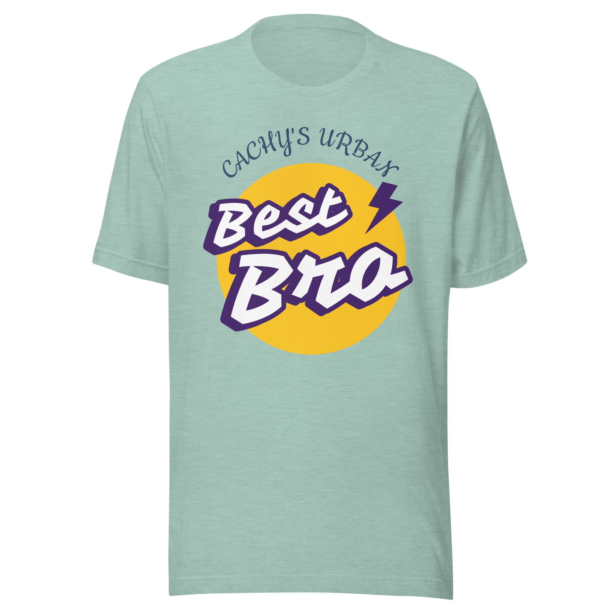 Cachy’s Urban green t-shirt with “Best Bro” graphic print in yellow and purple urban streetwear style