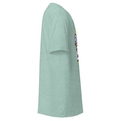Cachy’s Urban green t-shirt with “Best Bro” graphic print in yellow and purple urban streetwear style