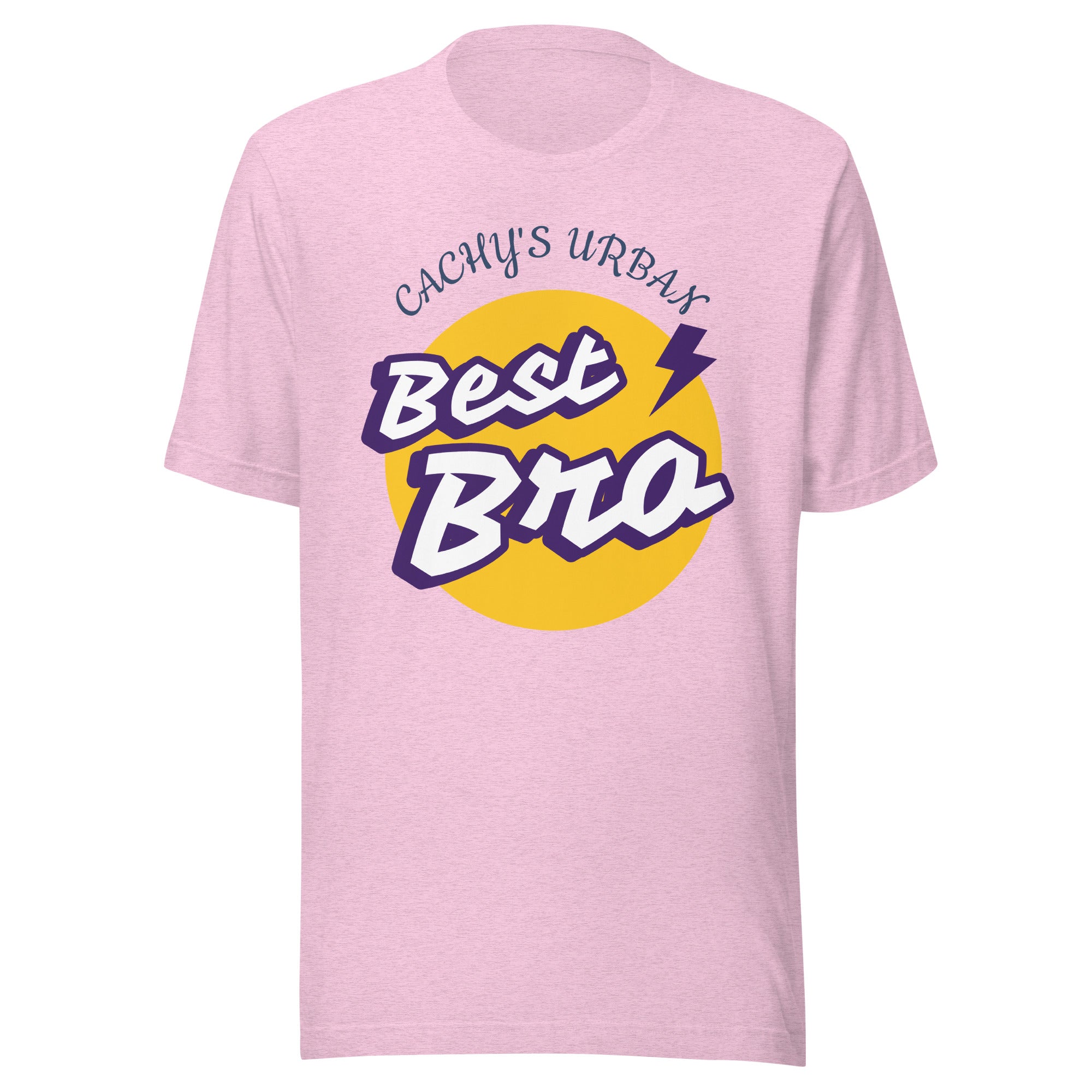Cachy’s Urban pink t-shirt with “Best Bro” graphic print in yellow and purple urban streetwear style