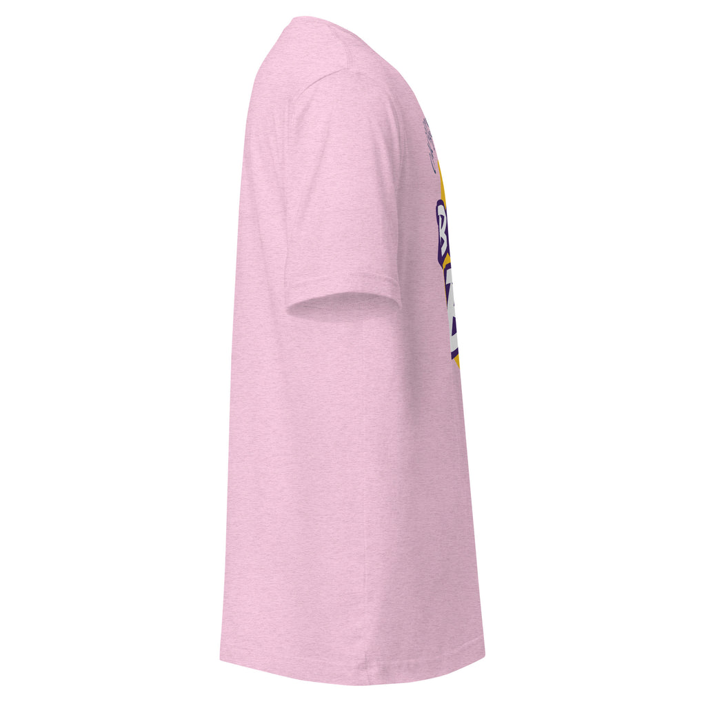 Cachy’s Urban pink t-shirt with “Best Bro” graphic print in yellow and purple urban streetwear style