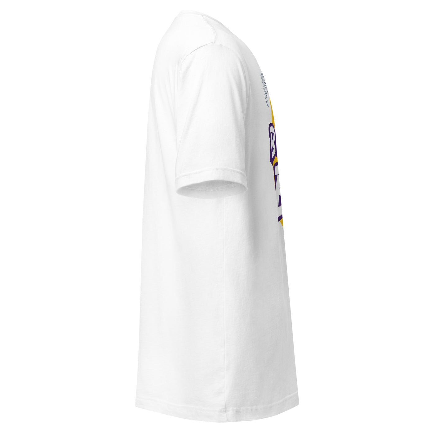 Cachy’s Urban white t-shirt with “Best Bro” graphic print in yellow and purple urban streetwear style