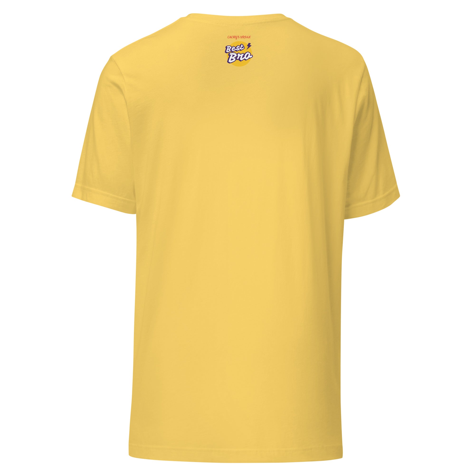 Cachy’s Urban yellow t-shirt with “Best Bro” graphic print in yellow and purple urban streetwear style