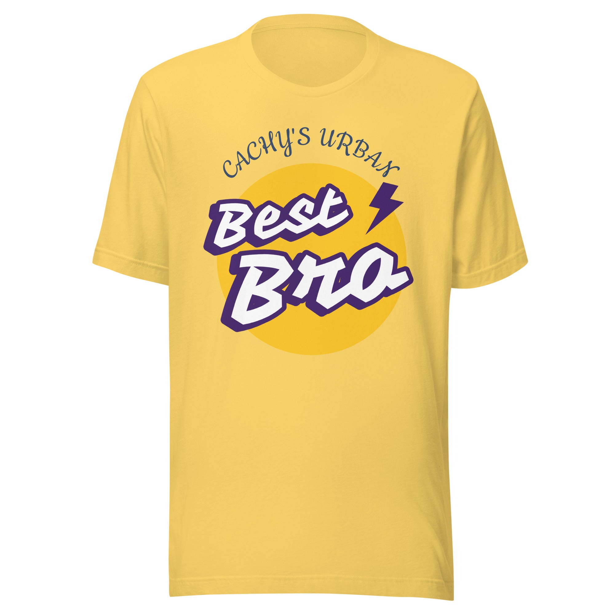 Cachy’s Urban yellow t-shirt with “Best Bro” graphic print in yellow and purple urban streetwear style