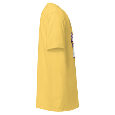 Cachy’s Urban yellow t-shirt with “Best Bro” graphic print in yellow and purple urban streetwear style