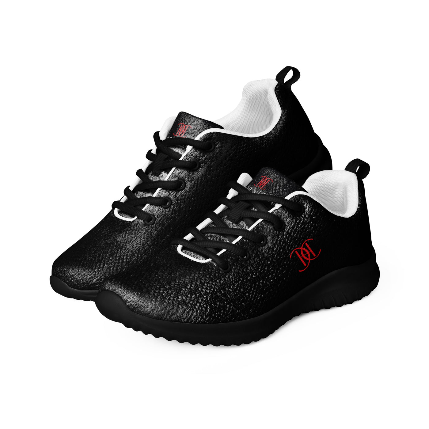 Cachy’s Urban black textured athletic sneakers with cushioned sole, red logo detail, and modern streetwear design