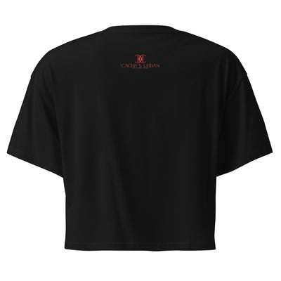 Cachy’s Urban cropped t-shirt with “It Takes a Big Heart to Shape Little Minds” apple graphic print, available in multiple colours