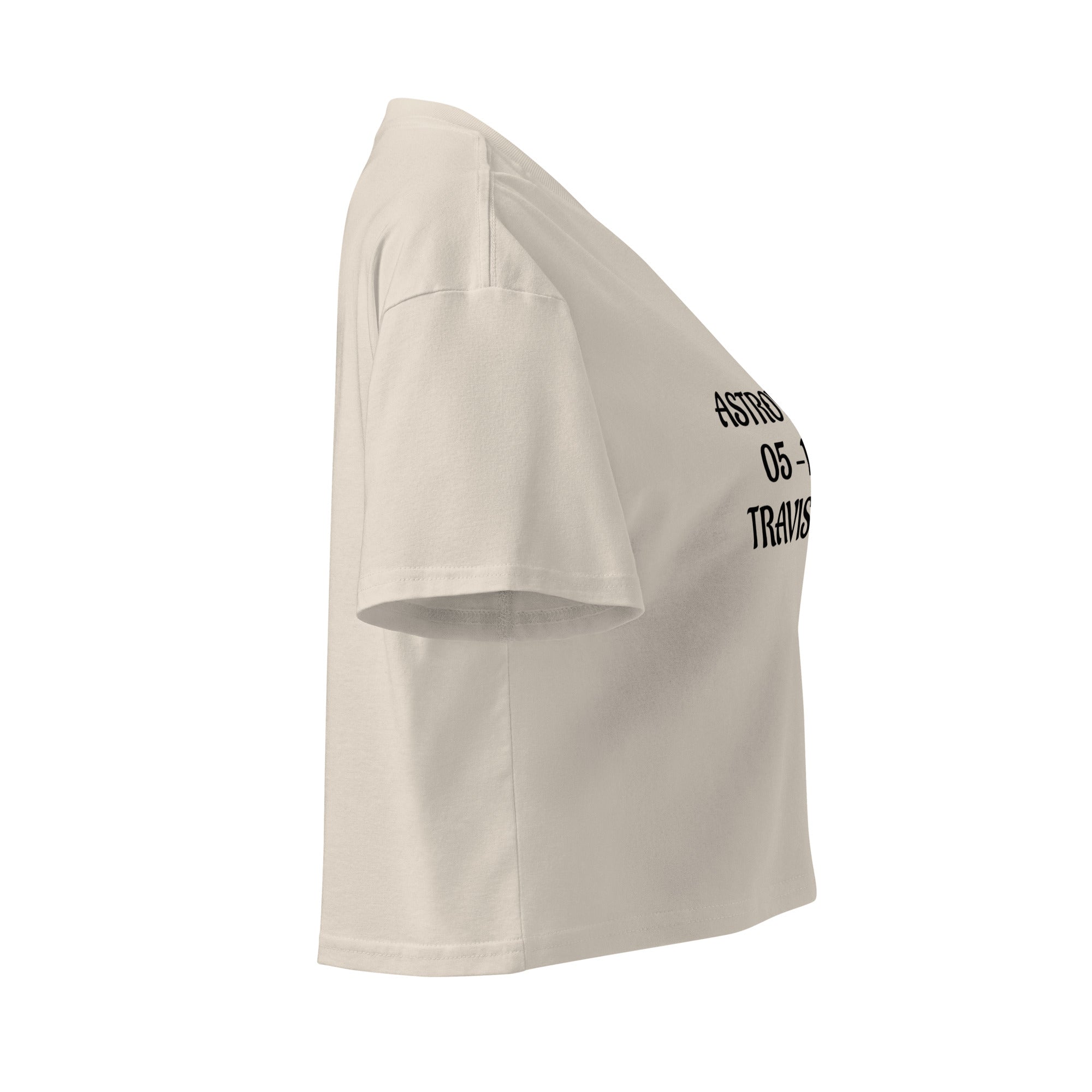 Cachy’s Urban cropped t-shirt with “Astroworld 05-11-21 Travis Scott” graphic print, available in multiple colours