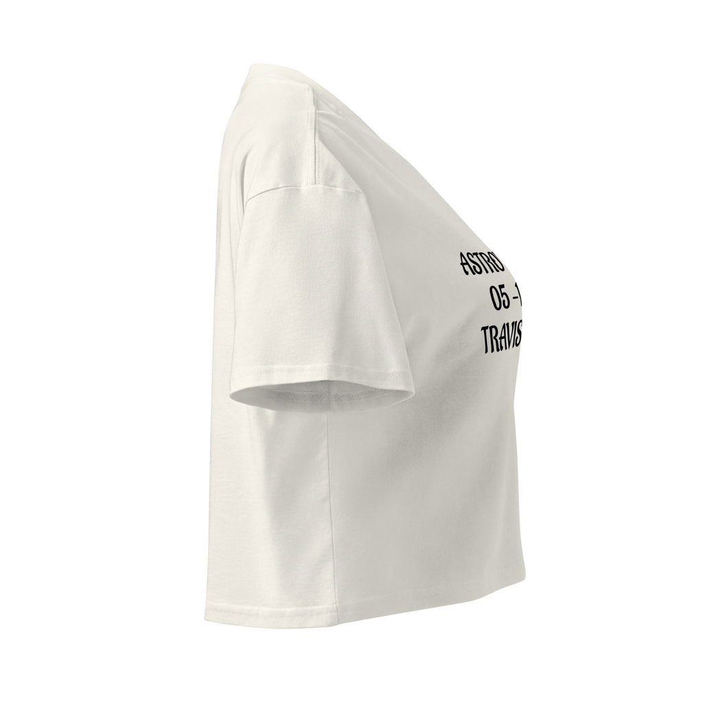 Cachy’s Urban cropped t-shirt with “Astroworld 05-11-21 Travis Scott” graphic print, available in multiple colours