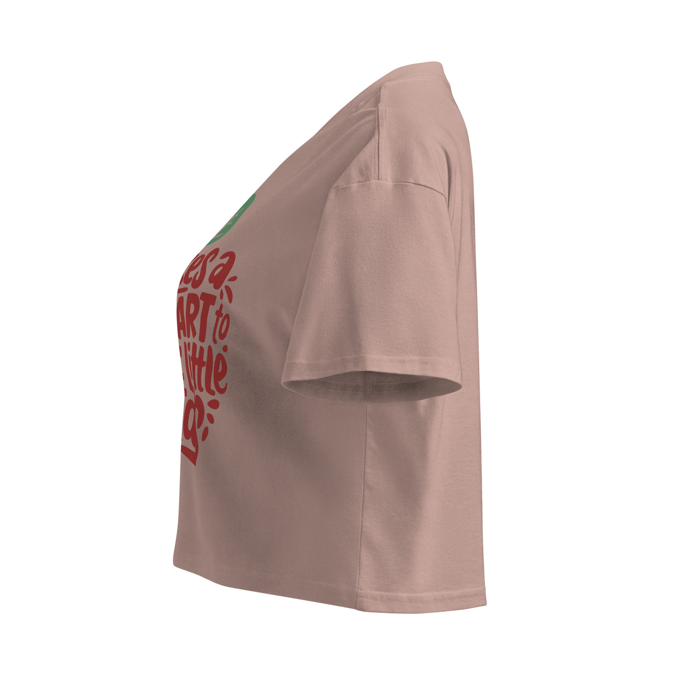 Cachy’s Urban cropped t-shirt with “It Takes a Big Heart to Shape Little Minds” apple graphic print, available in multiple colours