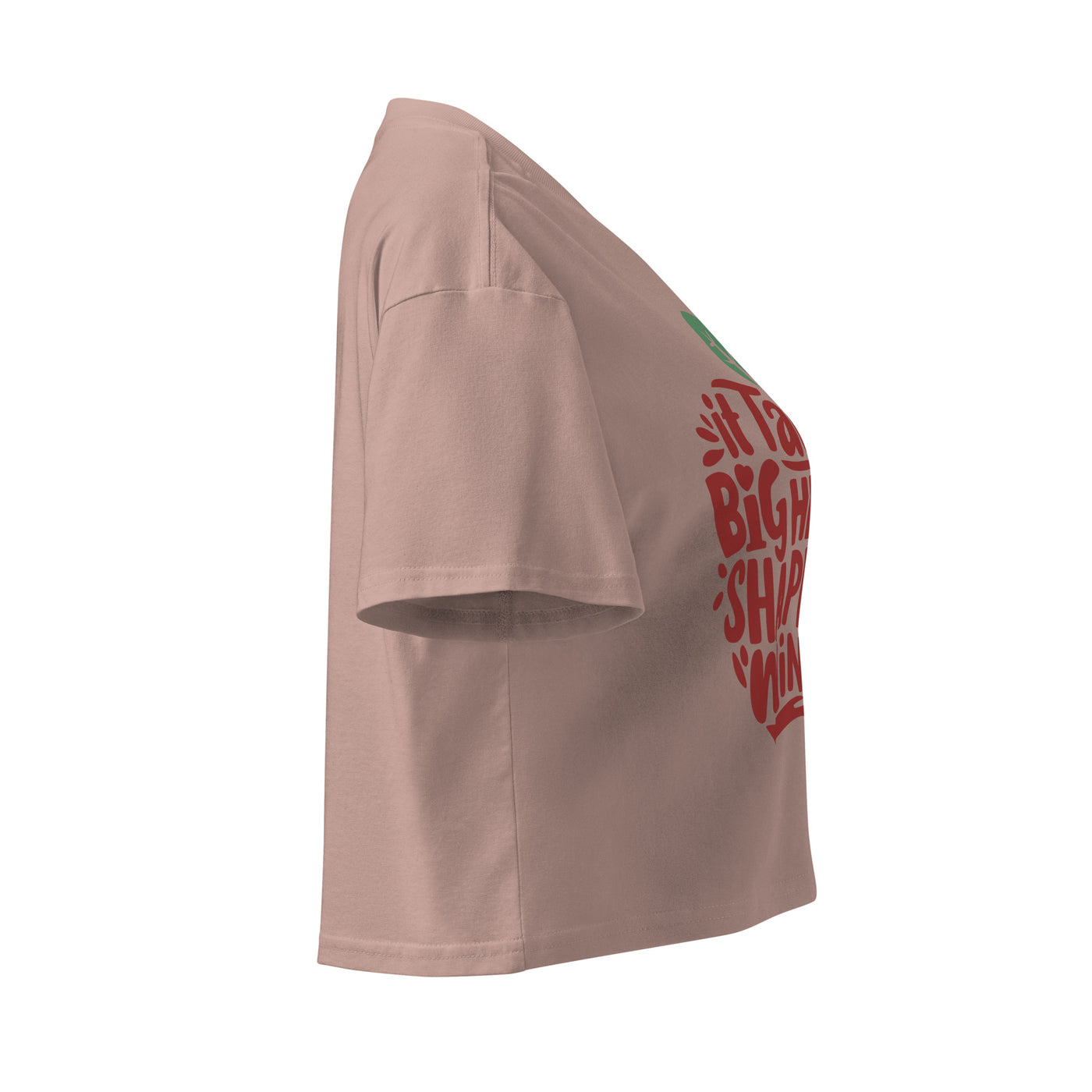 Cachy’s Urban cropped t-shirt with “It Takes a Big Heart to Shape Little Minds” apple graphic print, available in multiple colours
