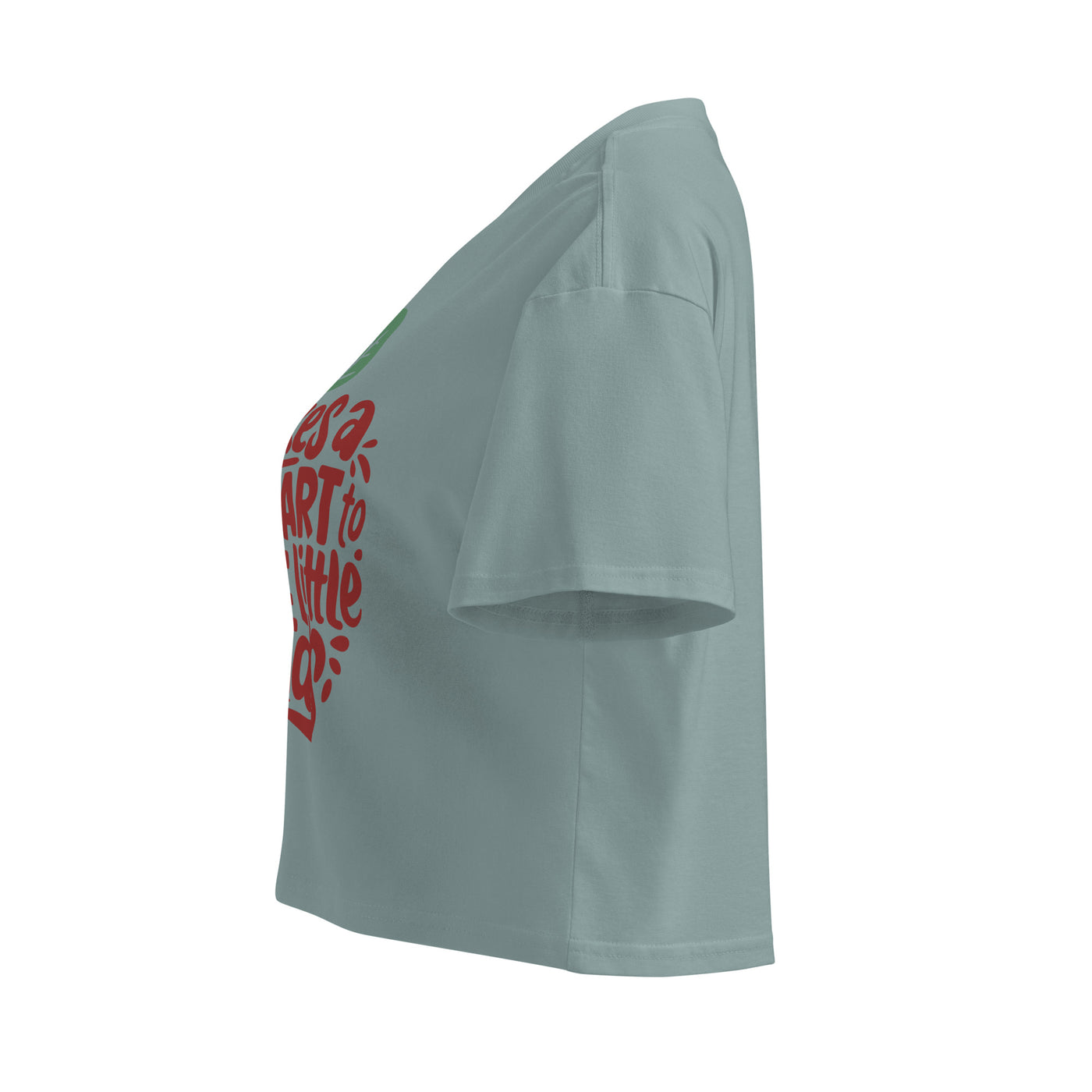 Cachy’s Urban cropped t-shirt with “It Takes a Big Heart to Shape Little Minds” apple graphic print, available in multiple colours