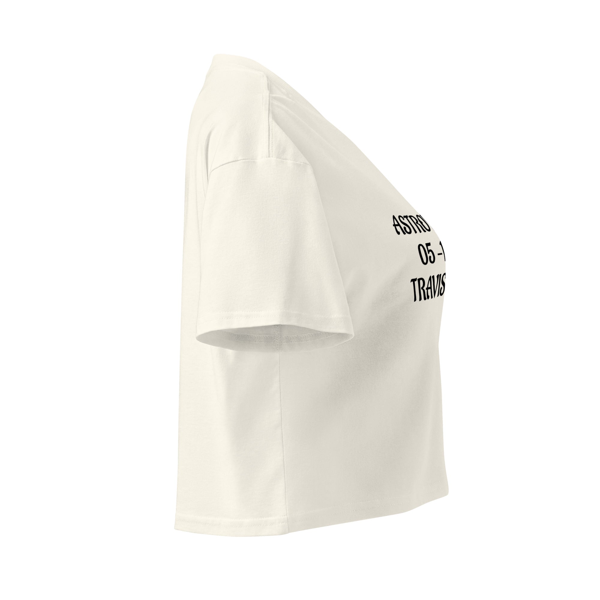 Cachy’s Urban cropped t-shirt with “Astroworld 05-11-21 Travis Scott” graphic print, available in multiple colours