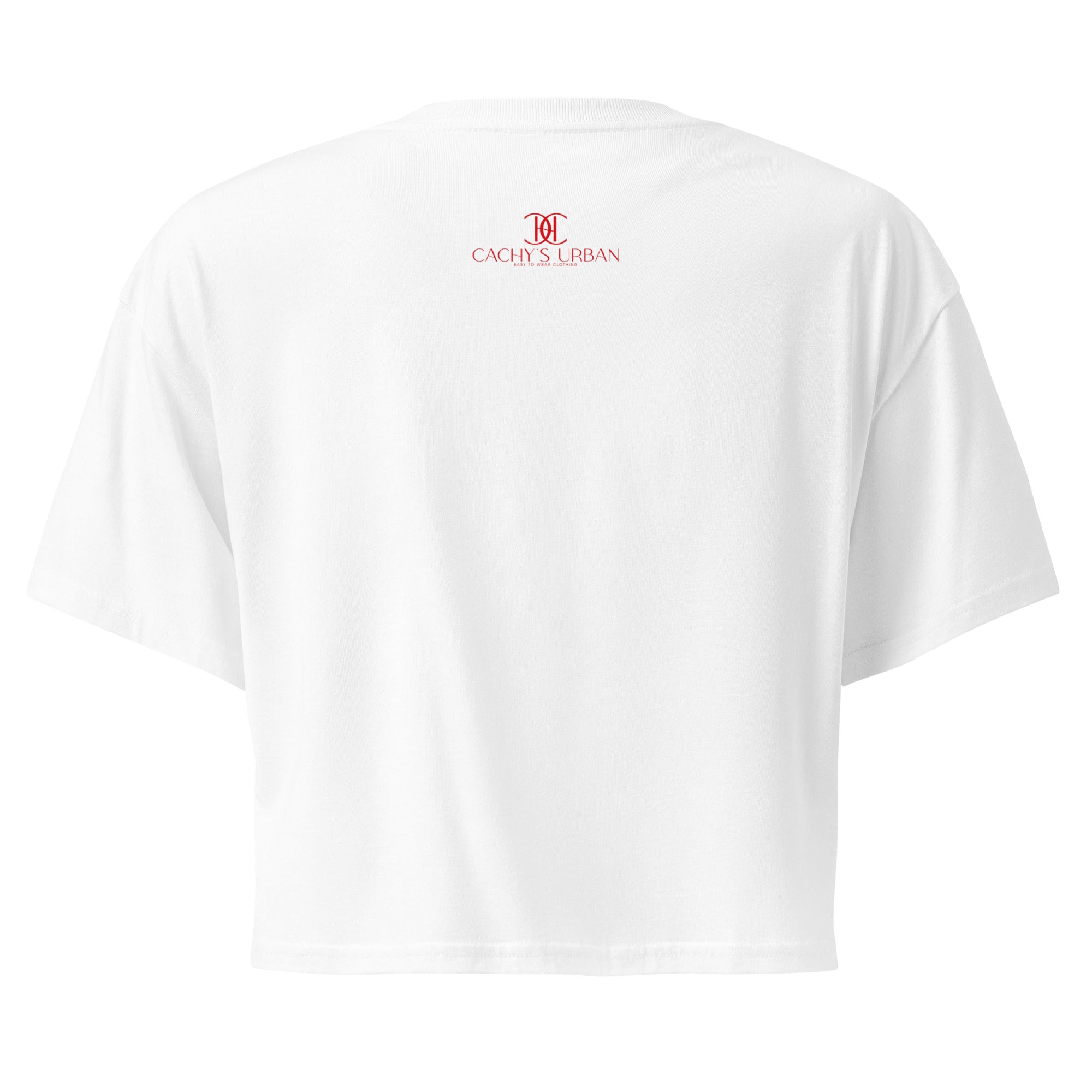 Cachy’s Urban cropped t-shirt with “It Takes a Big Heart to Shape Little Minds” apple graphic print, available in multiple colours