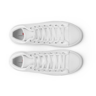 White high-top sneakers with black Cachy’s Urban logo and bold red heart design, available in multiple colours