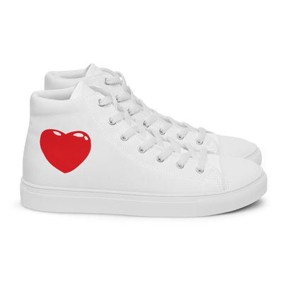 White high-top sneakers with black Cachy’s Urban logo and bold red heart design, available in multiple colours