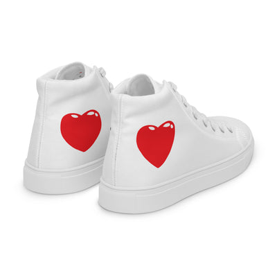 White high-top sneakers with black Cachy’s Urban logo and bold red heart design, available in multiple colours