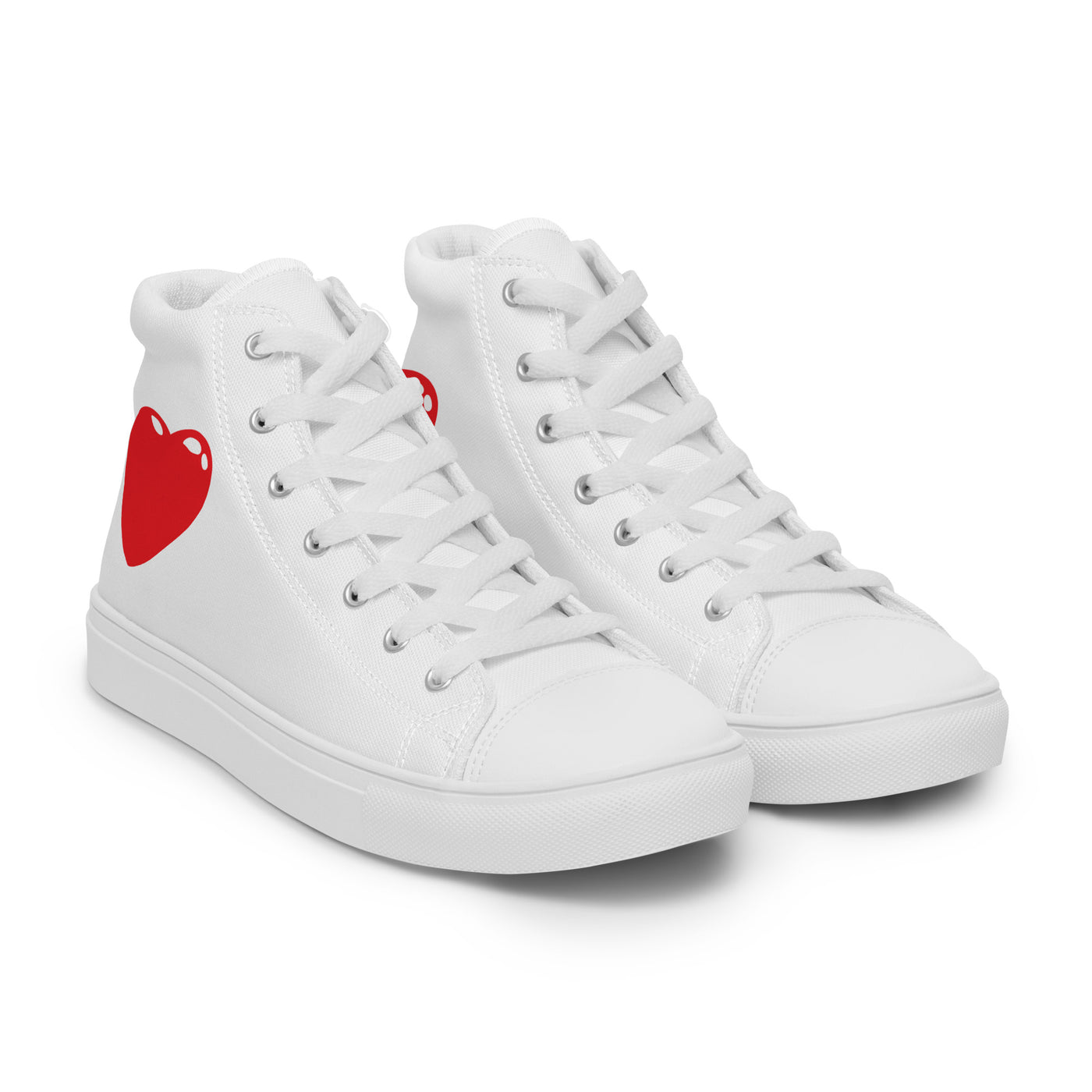 White high-top sneakers with black Cachy’s Urban logo and bold red heart design, available in multiple colours