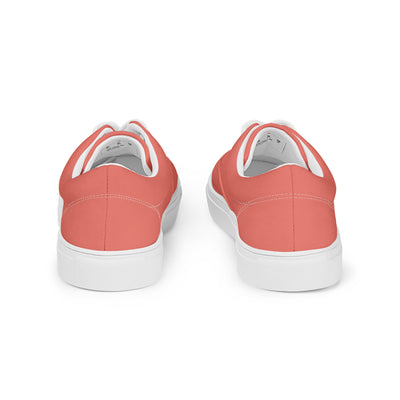 Salmon lace-up canvas sneakers with white laces, white soles, and Cachy’s Urban branded insoles