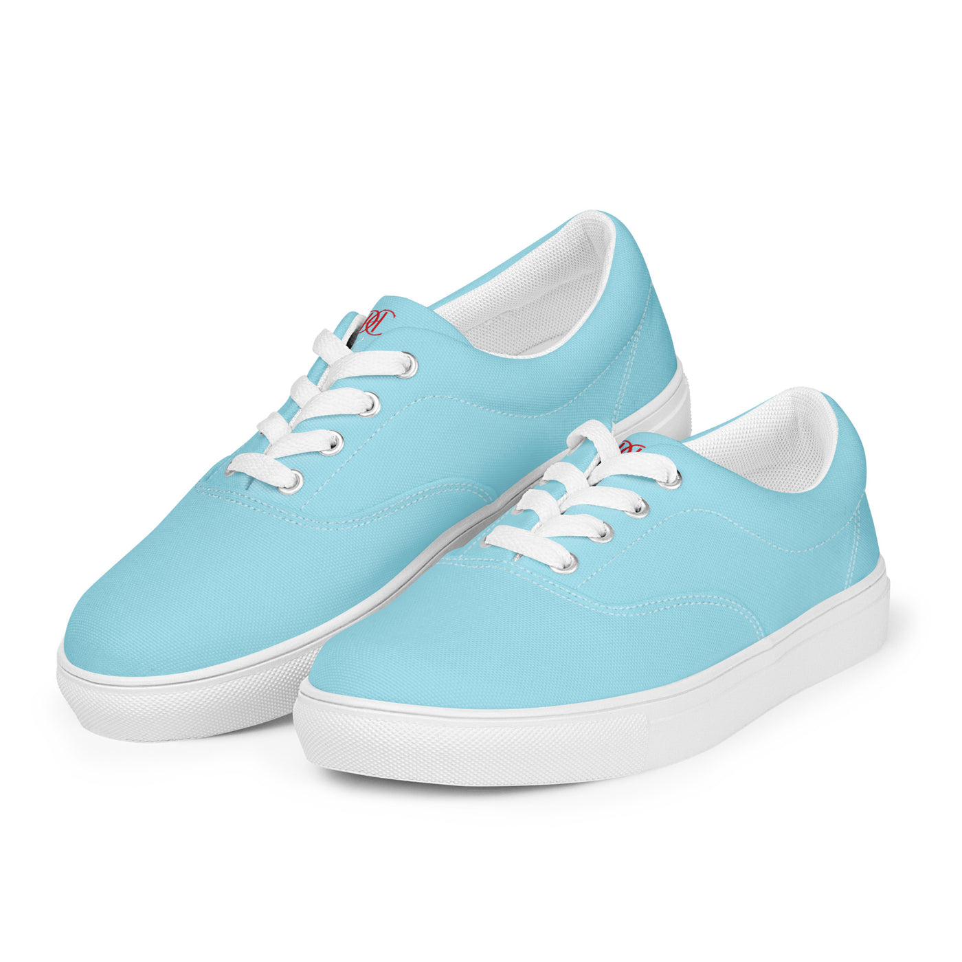 Sky Blue lace-up canvas sneakers with white laces, white soles, and Cachy’s Urban branded insoles