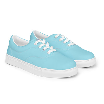 Sky Blue lace-up canvas sneakers with white laces, white soles, and Cachy’s Urban branded insoles