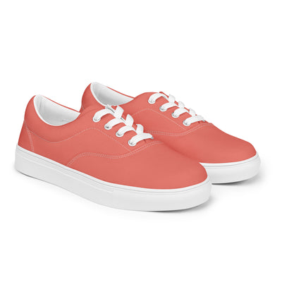 Salmon lace-up canvas sneakers with white laces, white soles, and Cachy’s Urban branded insoles